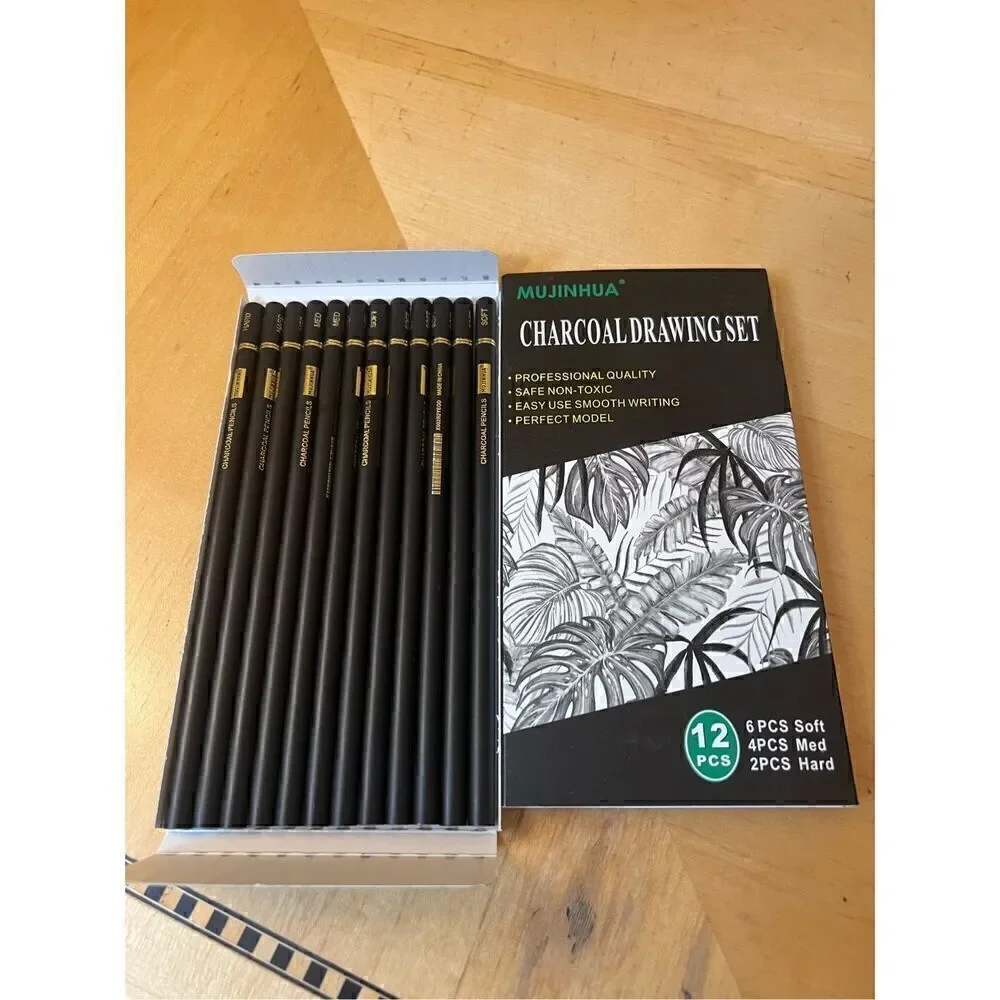 New in Box! Mujinjua Charcoal Drawing Pencil Set 12 Pcs